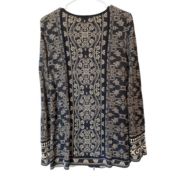 Peruvian Connection Zip-Up Cardigan Jacket Black & Beige Medium - Picture 2 of 9